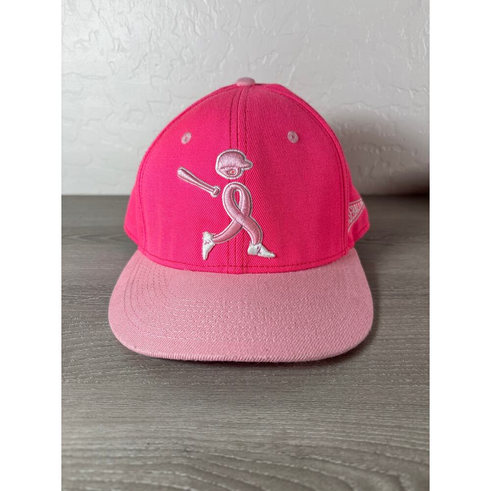 Baseballism Men's Pink Swing Ribbon Fitted‎ Hat Size 7 1/4- EUC